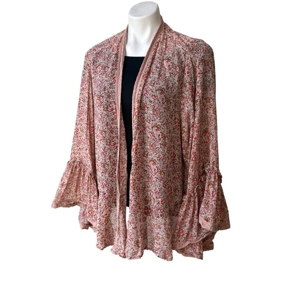 Free People Lola Printed Open Front Kimono (front tie string removed), Sz M - Picture 7 of 15
